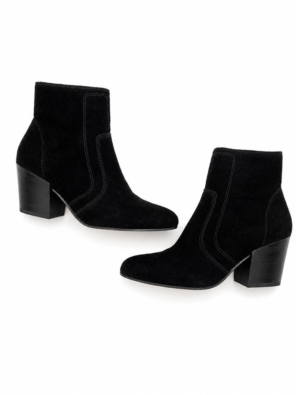 Chelsea & Violet Black Genuine Suede Block Heel Ankle Boots - Women